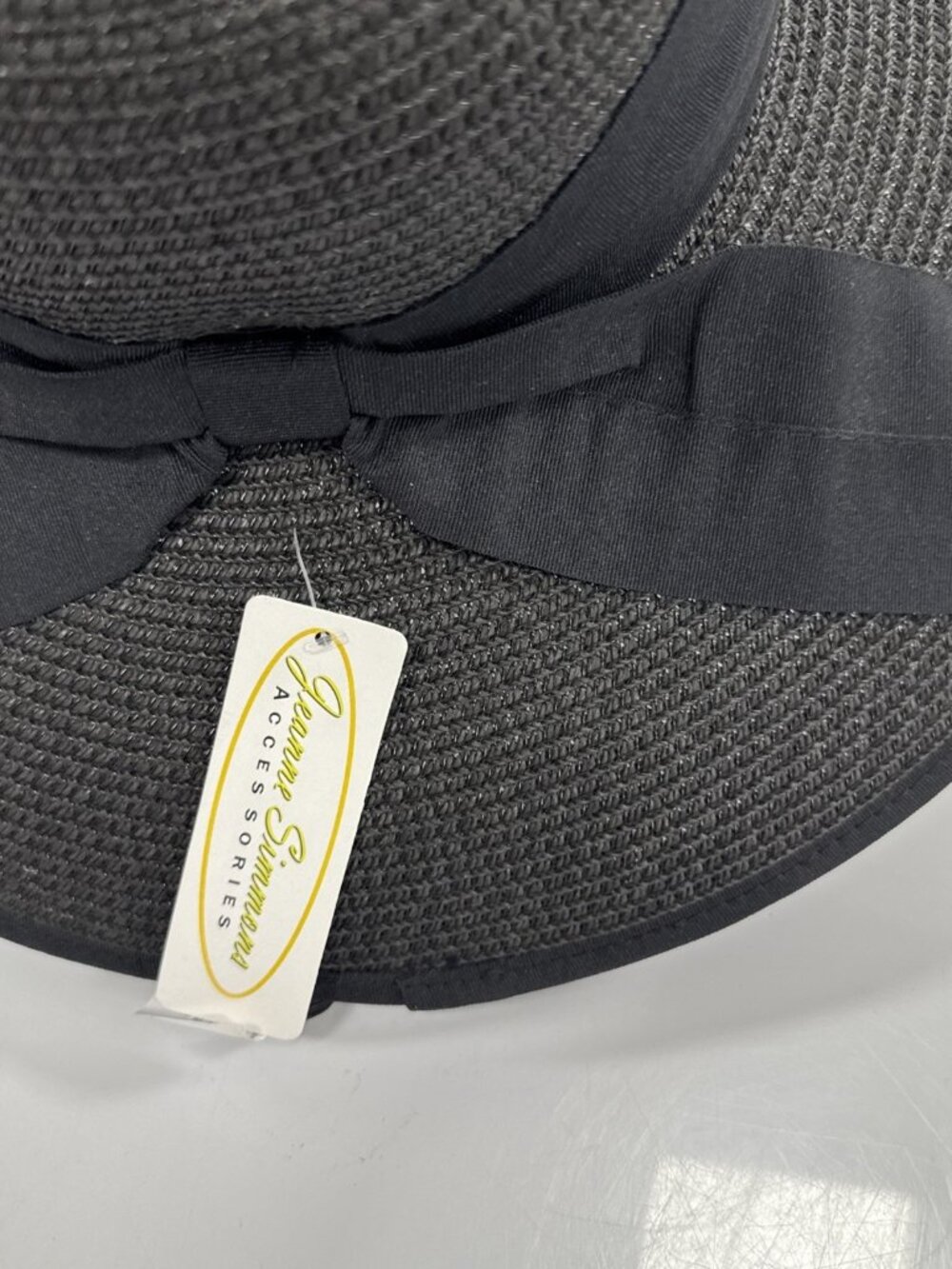 NWT Jeanne Simmons Women's Summer Straw Woven Wide Brim Beach Hat Black Bow Cute - Picture 7 of 16